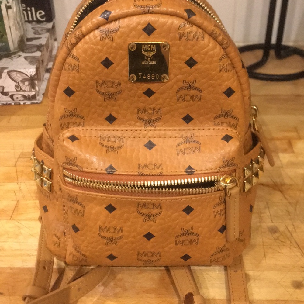 MCM Stark Side Studs Bebe Boo Backpack in Visetos